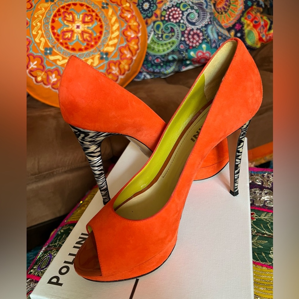 Pollini Orange with Black/White Heels - Size 39